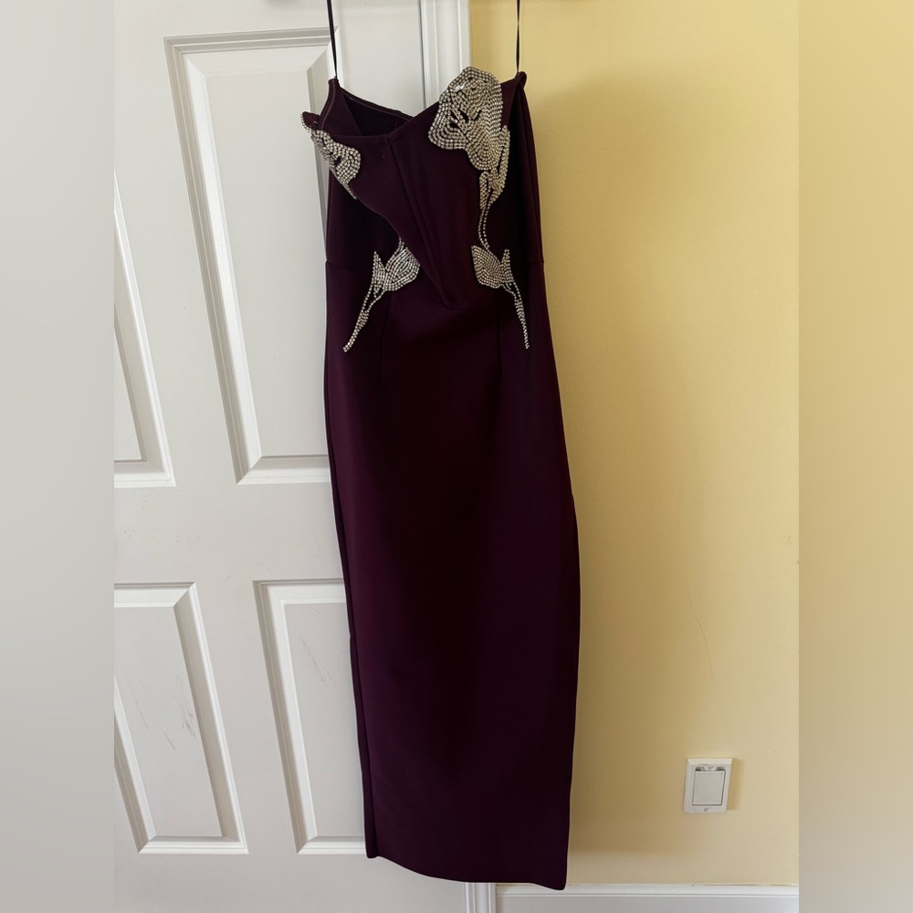 Fashion Nova Strapless Dress in Deep Purple with Silver Details